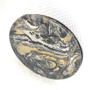 Oval Brooch pin hand painted glass dome handcrafted